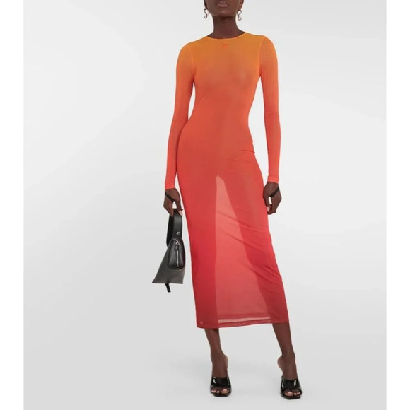 Courreges 2nd Skin Dress In Gradient Sunset in Orange XSmall New Womens Bodycon - Picture 1 of 16